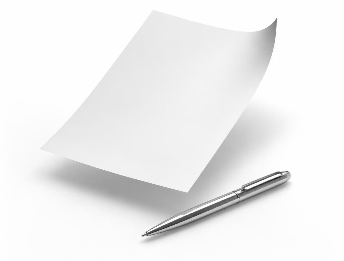 Floating white sheet with a chrome pen
